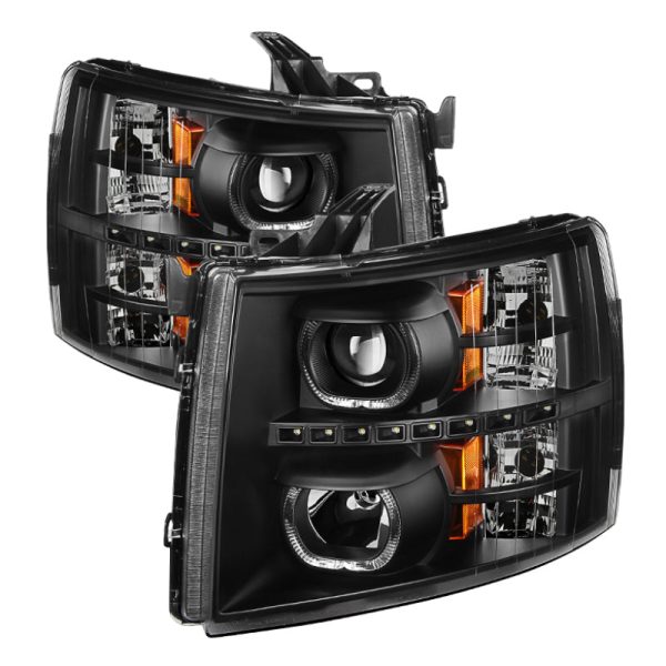 Xtune Chevy Silverado 1500 2500 3500 07-13 LED Halo Projector Headlights Black PRO-JH-CSIL07-CFB-BK on Sale - Image 2