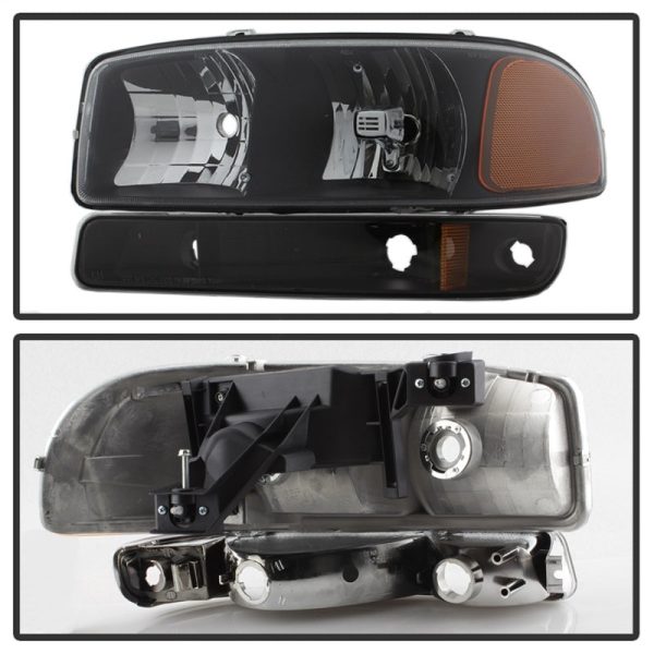 xTune GMC Sierra 99-06  Yukon 00-06 Crystal Headlights & Bumper Lights - Black HD-JH-GS99-AM-SET-BK Online now - Image 4