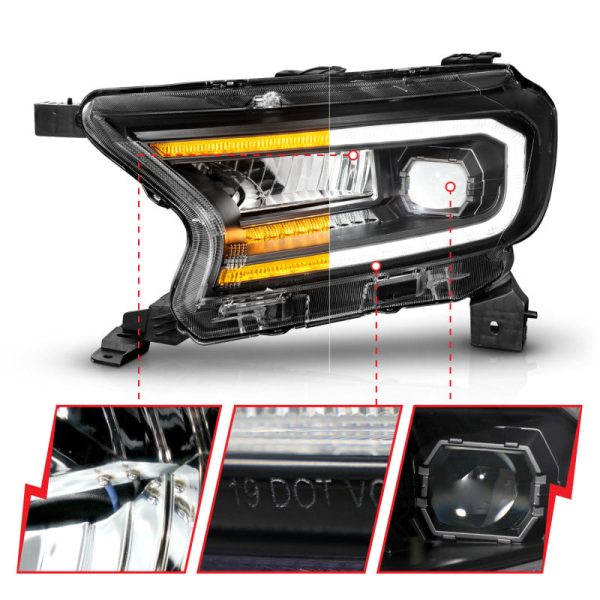 ANZO 19-23 Ford Ranger Full LED Projector Headlights w  Initiation & Sequential - Black For Sale - Image 2