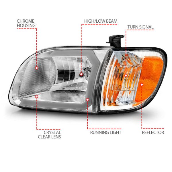 ANZO 00-04 Toyota Tundra (Reg Acc Cab Only) Crystal Headlights w Lgt Bar Chrome w Corner Lights 2pc Hot on Sale - Image 3