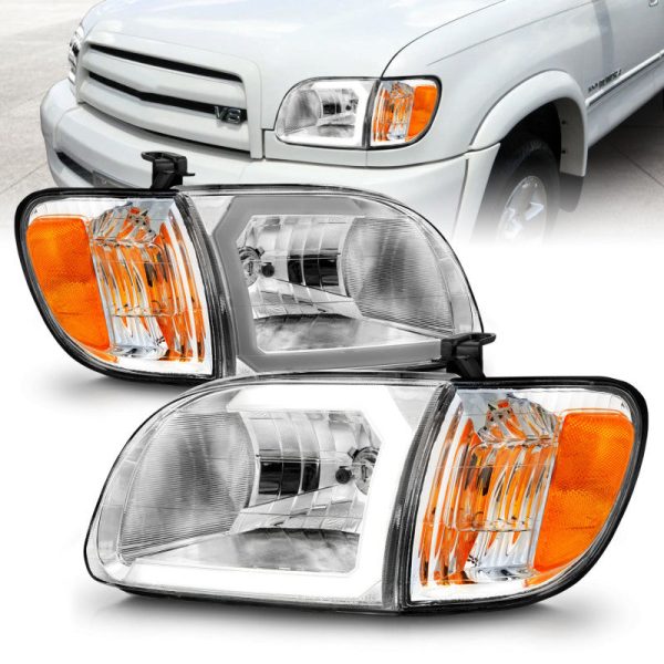 ANZO 00-04 Toyota Tundra (Reg Acc Cab Only) Crystal Headlights w Lgt Bar Chrome w Corner Lights 2pc Hot on Sale